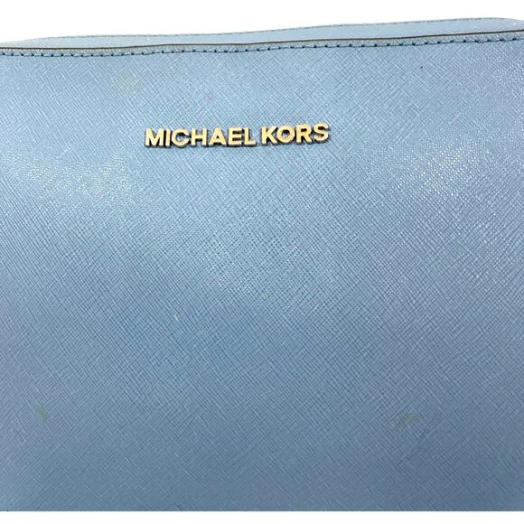 Authentic Michael Kors Saffiano Leather adjustable crossbody bag small Lt Blue - Picture 2 of 12
